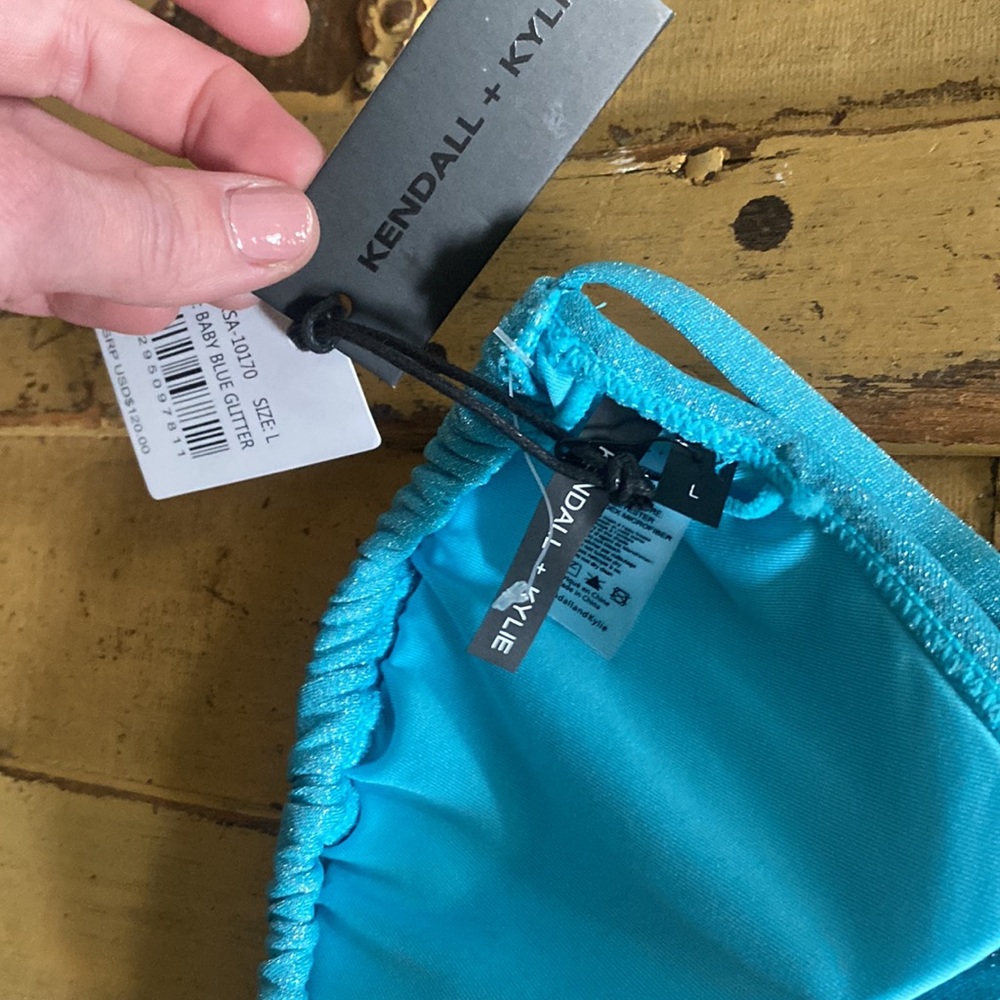 NWT KENDALL & KYLIE SWIM SPARKLE GLITTER LUREX STRING BIKINI TOP - Picture 11 of 15